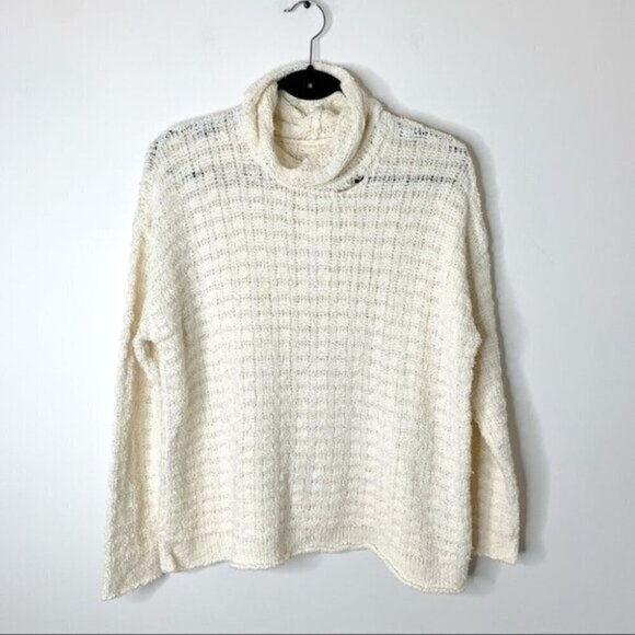 Eileen Fisher Organic Cotton Turtleneck Sweater Waffle Knit Size Cream Pullover - Picture 5 of 16